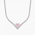 AMARYZ Love Story Pink Heart V Diamond Tennis Necklace