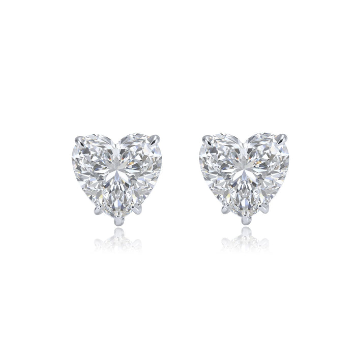 Heart-Shaped Stud Earrings 6 Carat Solid White Gold with Lab-Grown Diamonds