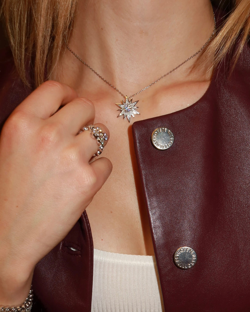 STELLI Statement Pendant with Chain Solid White Gold with Diamonds