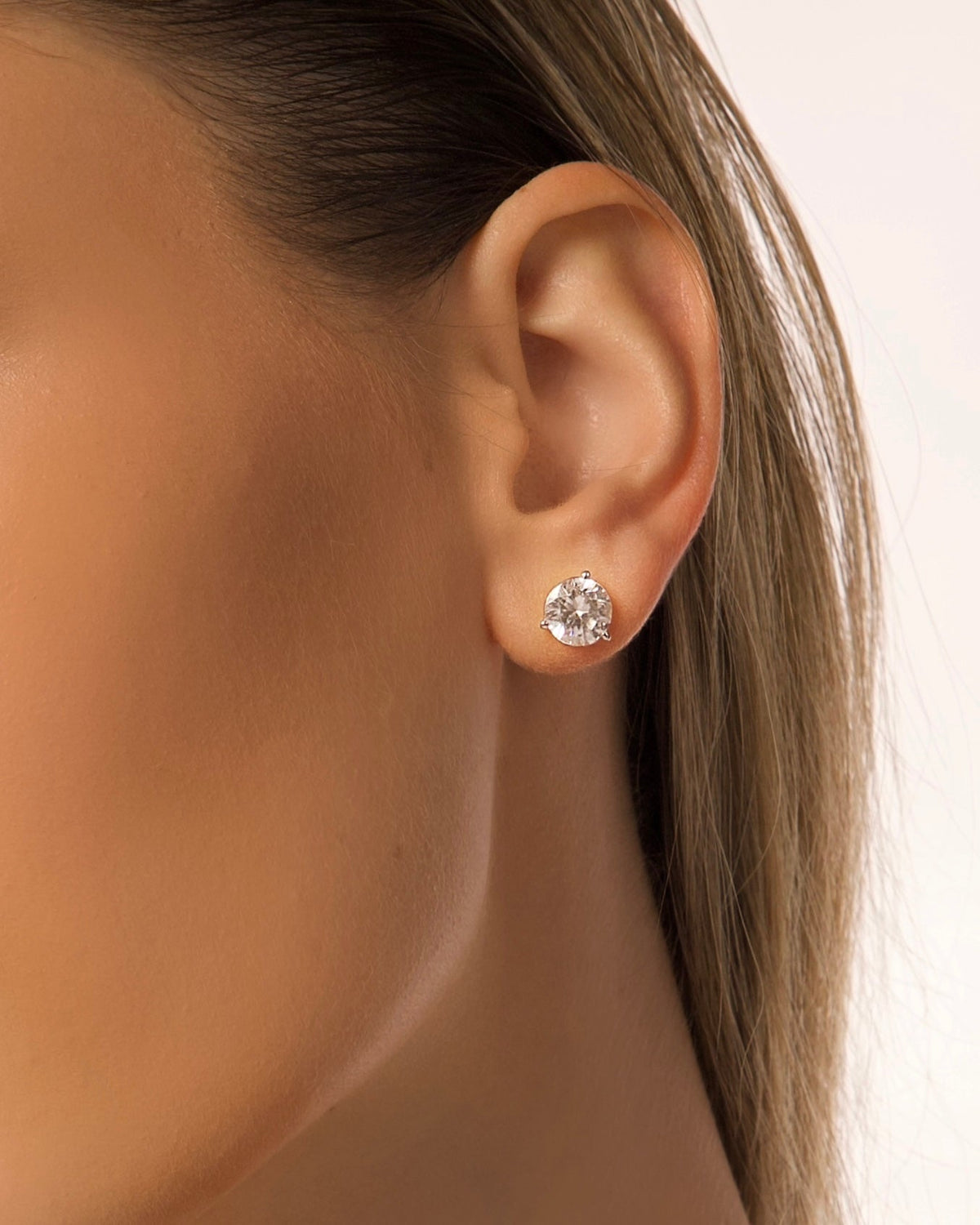 CLASSICA 4 Carat Round Flawless Three-Prong Martini Stud Earrings Solid White Gold with Lab-Grown Diamonds