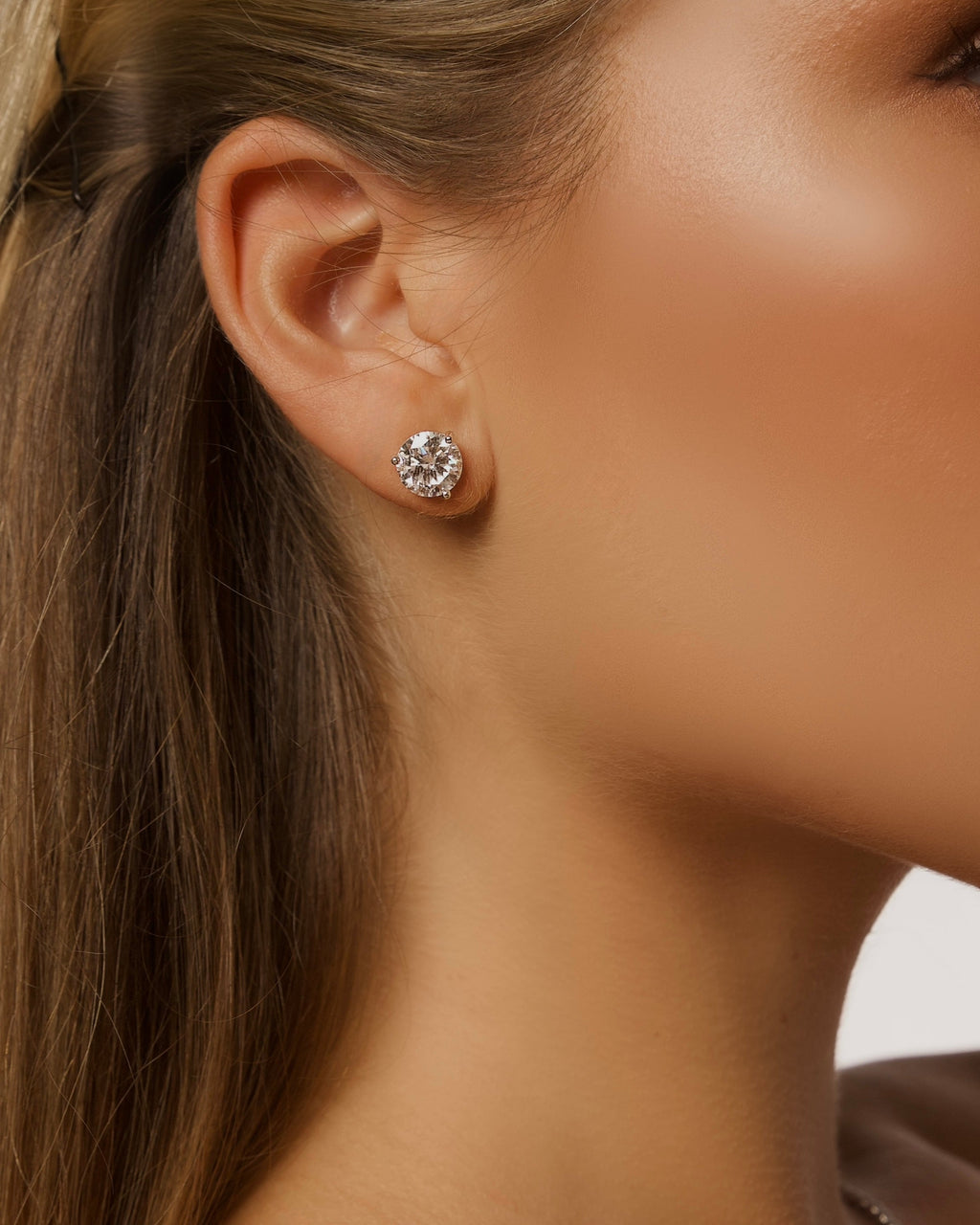 CLASSICA 6 Carat Round Flawless Three-Prong Martini Stud Earrings Solid White Gold with Lab-Grown Diamonds