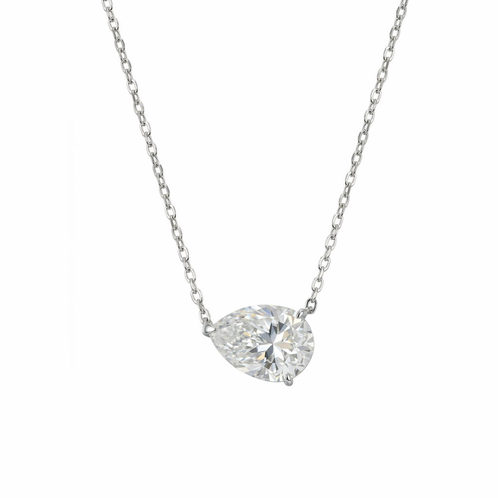 Teardrop Necklace Solid White Gold with Lab-Grown Pear-Cut Diamond
