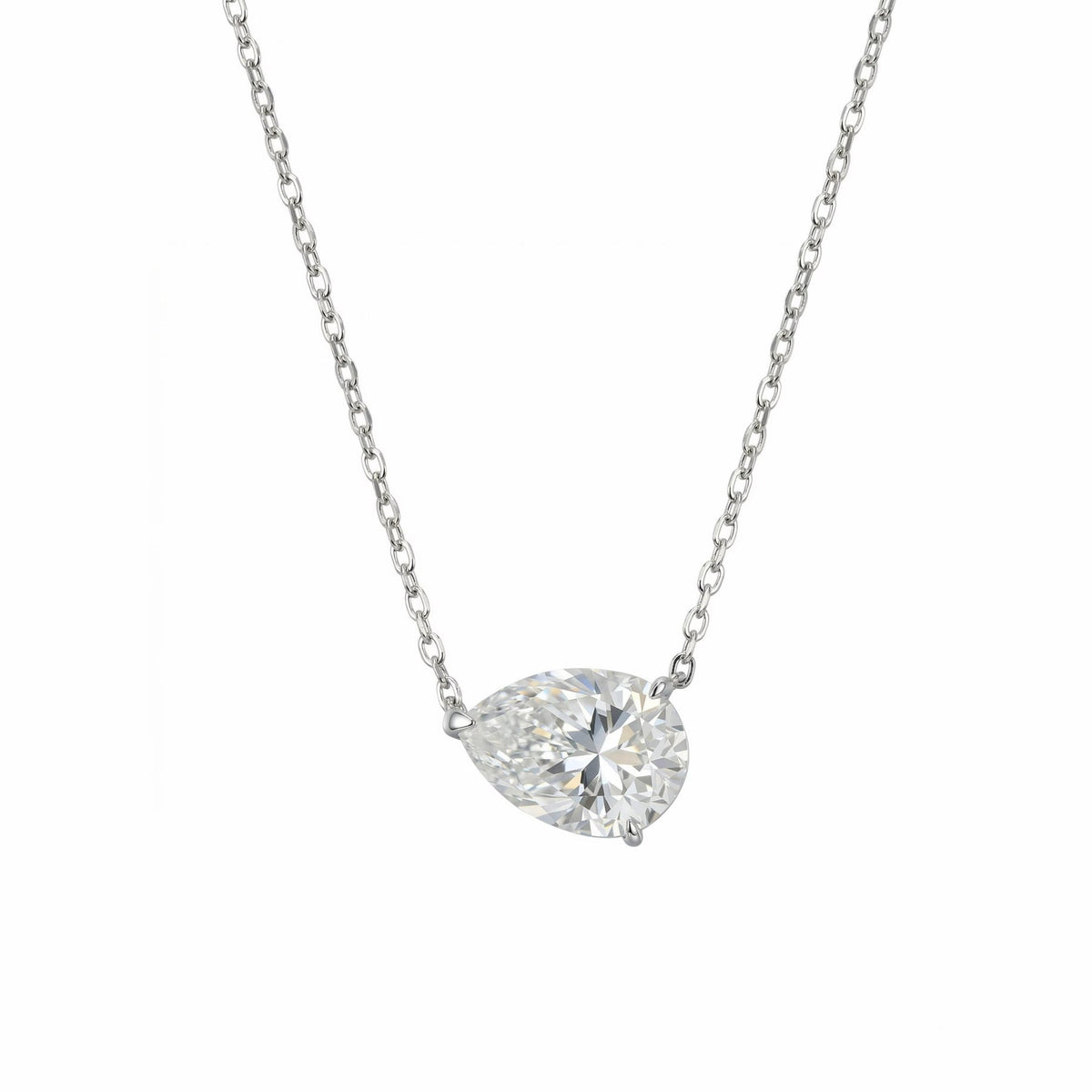 Teardrop Necklace Solid White Gold with Lab-Grown Pear-Cut Diamond