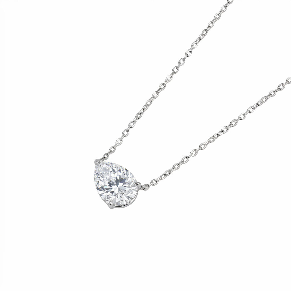 Teardrop Necklace Solid White Gold with Lab-Grown Pear-Cut Diamond