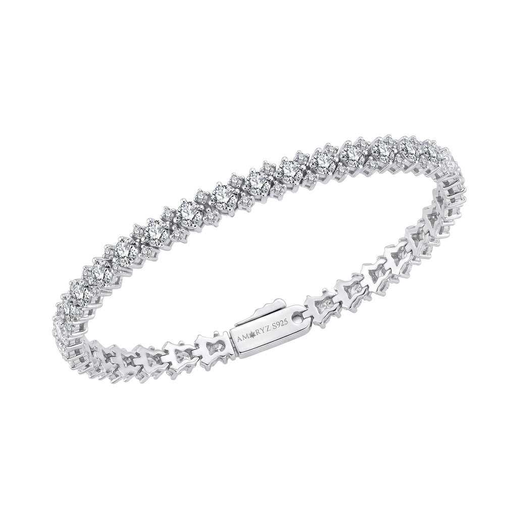 Triple Tennis Bracelet Solid White Gold with Lab-Grown Diamonds