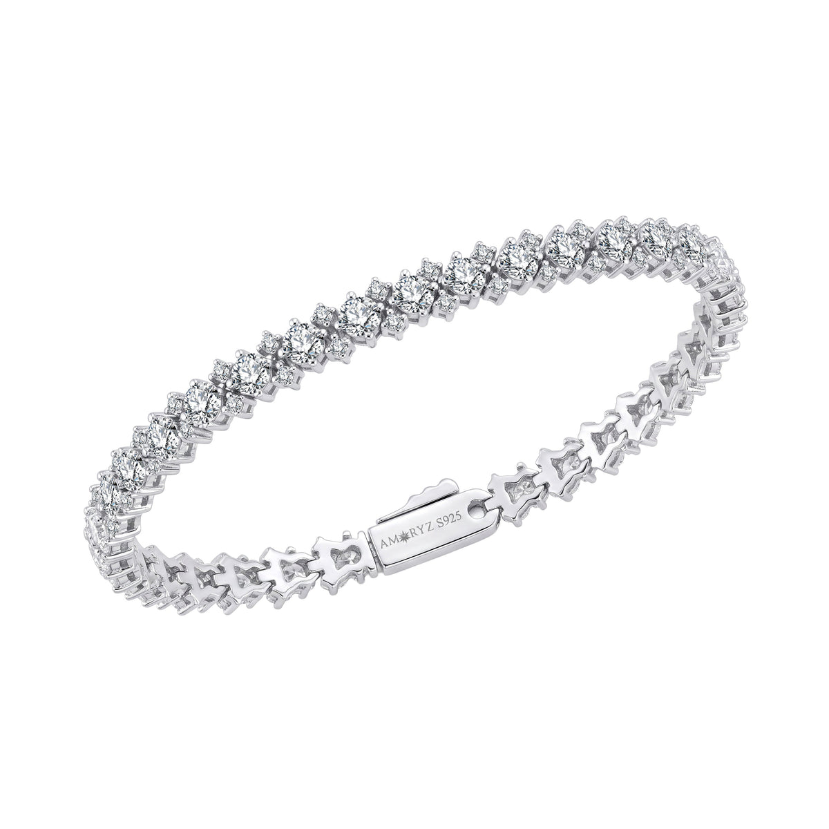 Triple Tennis Bracelet Solid White Gold with Lab-Grown Diamonds