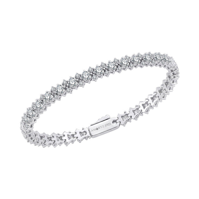 Triple Tennis Bracelet Solid White Gold with Lab-Grown Diamonds