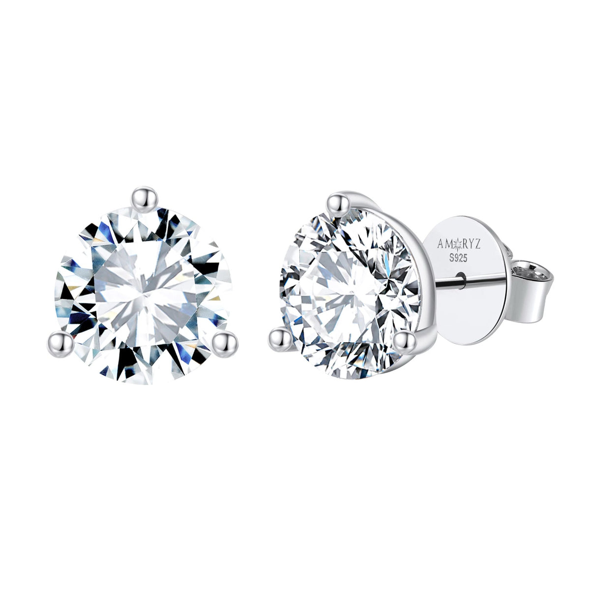 CLASSICA 4 Carat Round Flawless Three-Prong Martini Stud Earrings Solid White Gold with Lab-Grown Diamonds