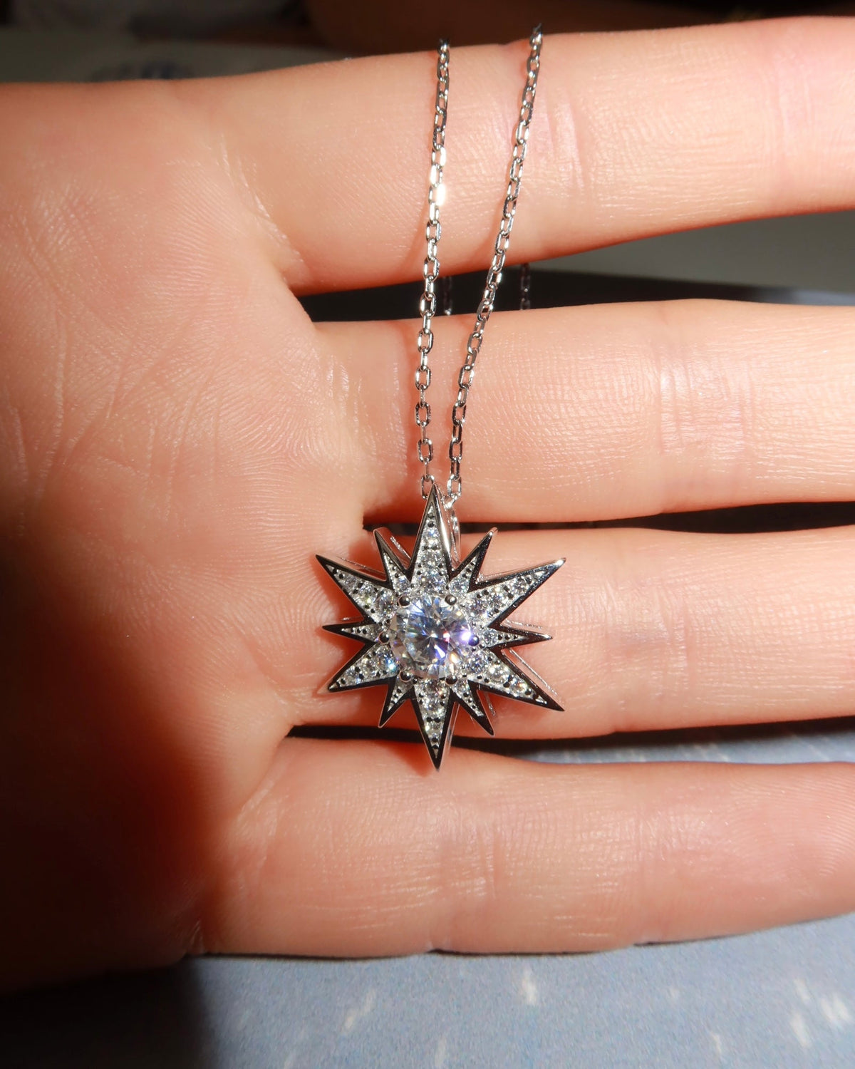 STELLI Statement Pendant with Chain Solid White Gold with Diamonds