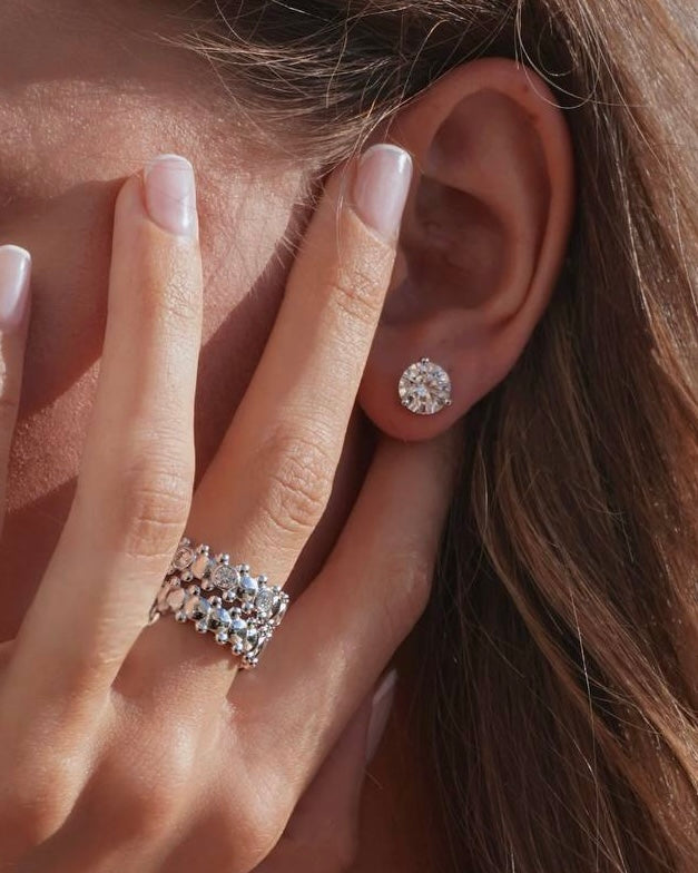 CLASSICA 4 Carat Round Flawless Three-Prong Martini Stud Earrings Solid White Gold with Lab-Grown Diamonds