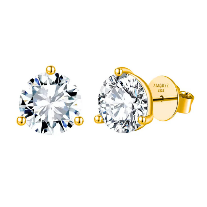 CLASSICA 6 Carat Round Flawless Three-Prong Martini Stud Earrings 18K Solid Yellow Gold with Lab-Grown Diamonds