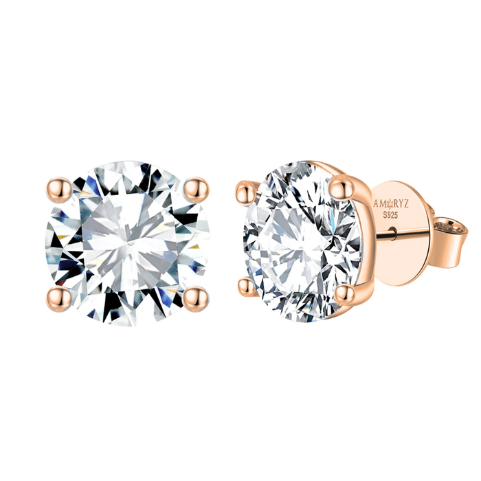 CLASSICA 6 Carat Round Flawless Four-Prong Martini Stud Earrings 18K Solid Rose Goldwith Lab-Grown Diamonds