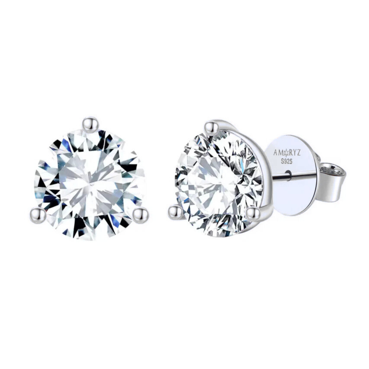 CLASSICA 6 Carat Round Flawless Three-Prong Martini Stud Earrings Solid White Gold with Lab-Grown Diamonds