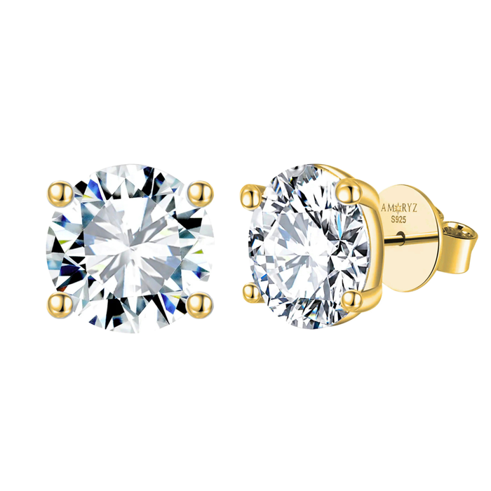 CLASSICA 6 Carat Round Flawless Four-Prong Martini Stud Earrings 18K Solid Yellow Gold with Lab-Grown Diamonds