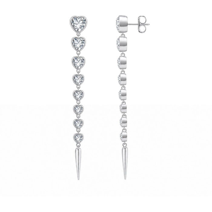 ETERI LOVE LONG EARRINGS Solid White Gold with 8 Lab-Grown Diamonds Heart-Shaped Diamonds