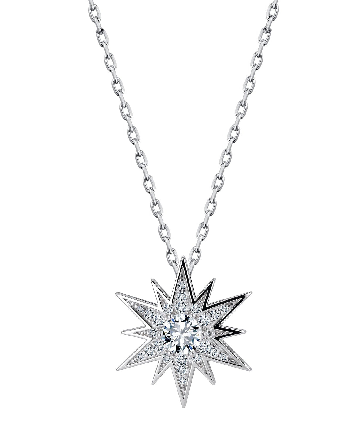 STELLI Statement Pendant with Chain Solid White Gold with Diamonds