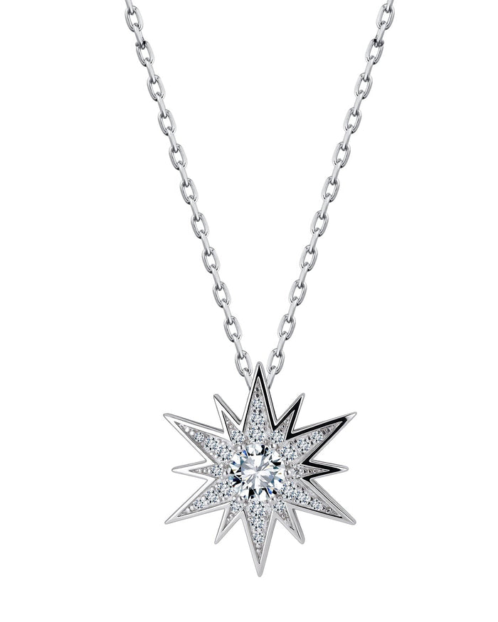 STELLI Statement Pendant with Chain Solid White Gold with Diamonds