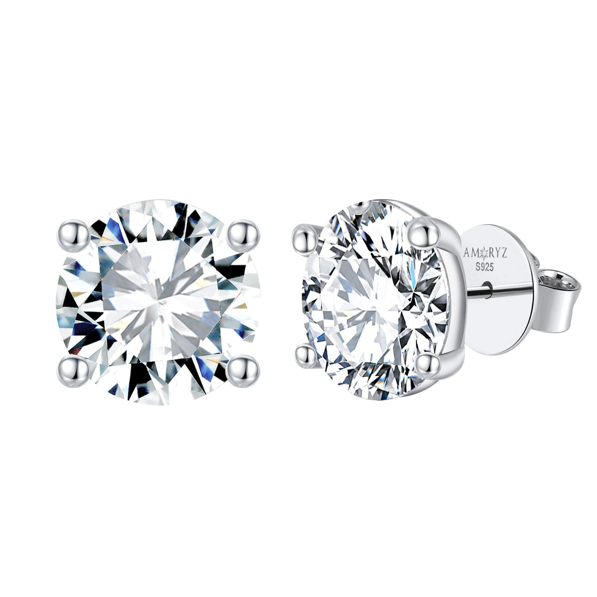 CLASSICA 6 Carat Round Flawless Four-Prong Martini Stud Earrings Solid White Gold with Lab-Grown Diamonds